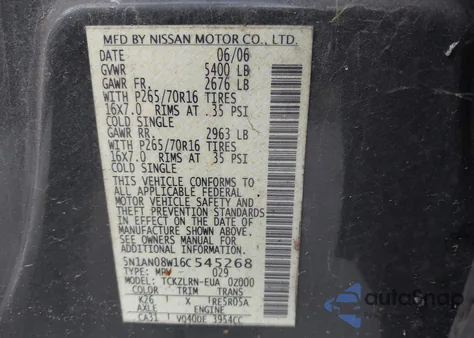 2006 Nissan Xterra S from USA, damaged, VIN 5N1AN08W16C545268